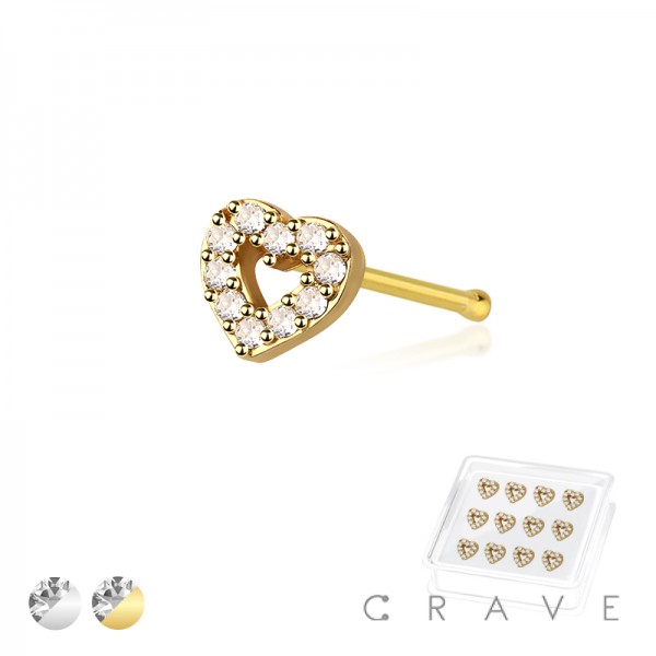 MULTI CZ HEART 316L SURGICAL STEEL NOSE BONE STUD BOX